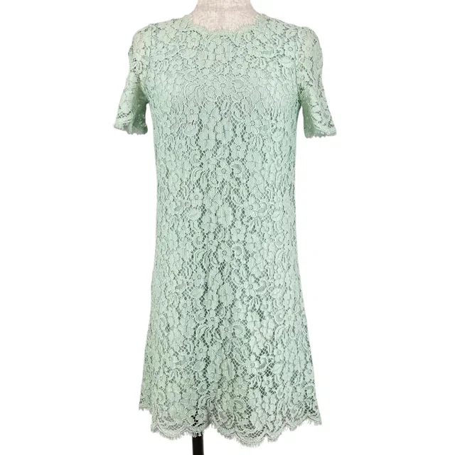 Dolce & Gabbana Full Lace Floral Short Sleeve Dress Lime Green 36 in Green Silk from The Reluxe