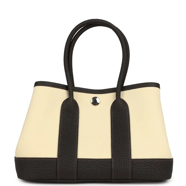 Hermès Garden Party Neo 23 Vanille Toile Officier Canvas and Bai Brun Negonda Palladium Hardware in Canvas from Madison Avenue Couture