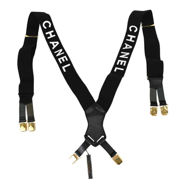 Chanel Black Suspenders Small Good in Black Canvas from AMORE Vintage Tokyo