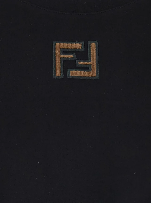 Fendi Black Crew Neck T-Shirt with FF Embroidery on the Front in Cotton for Men in Black 100% Cotton, photo 5 of 5 from Gaudenzi Boutique