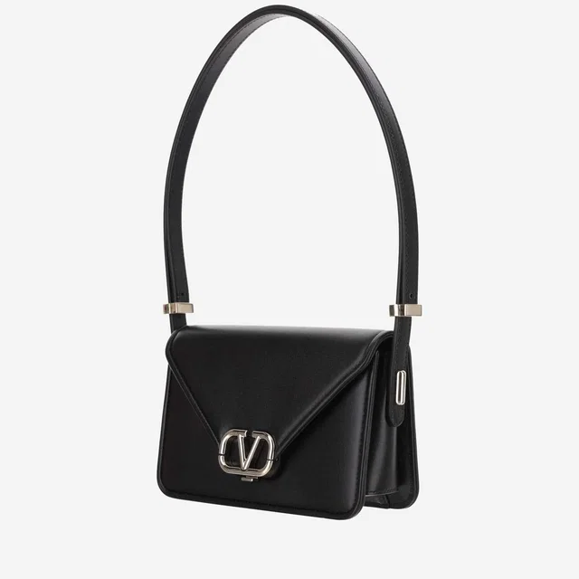 Valentino Garavani Vlogo Closure Calf Leather Shoulder Bag — Black - Bos Taurus in Black Calfskin from HEWI