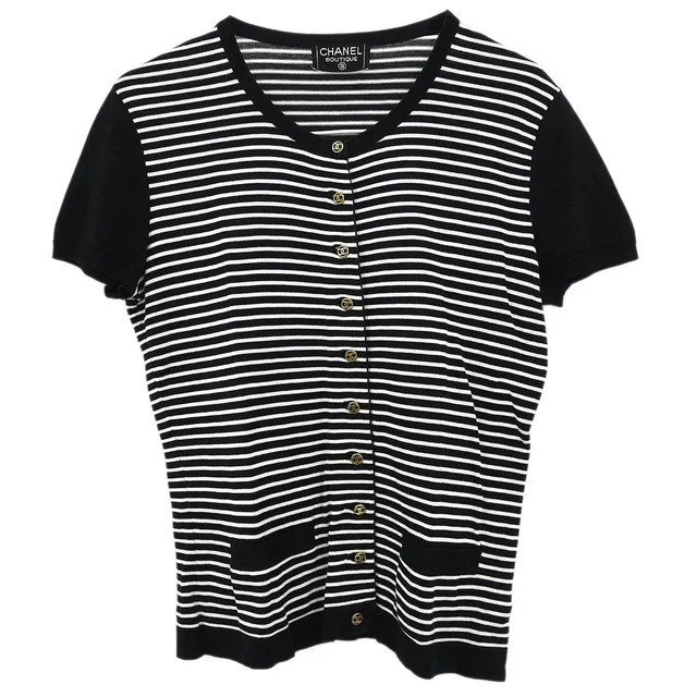 Chanel Short Sleeve Cardigan Black #38 in Black from AMORE Vintage Tokyo