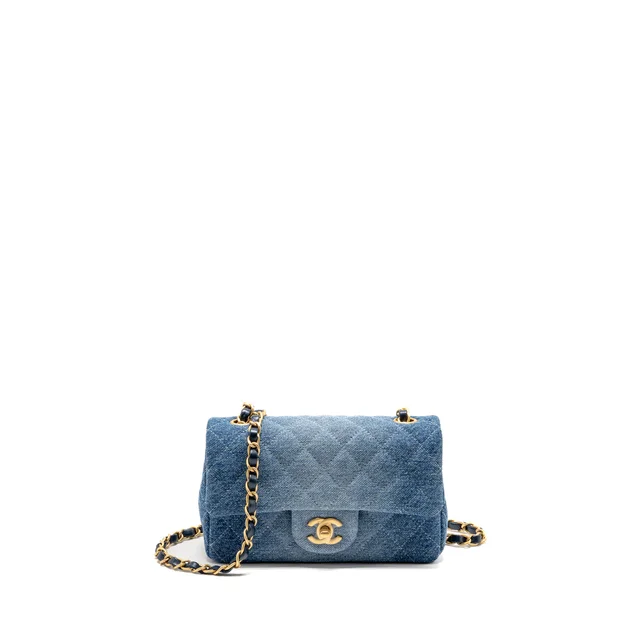 Chanel Mini Rectangular Flap Bag Denim Blue GHW (Microchip) in Blue Denim from EMIER