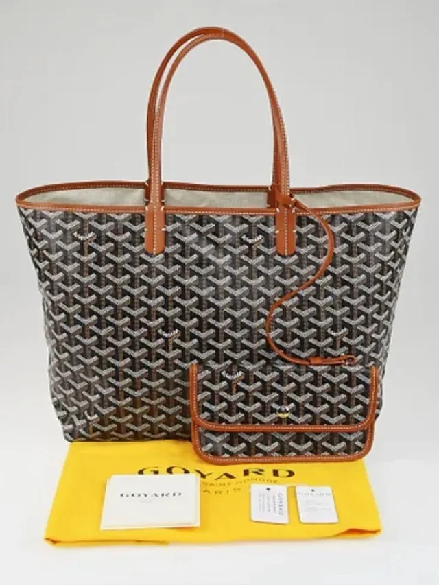 Like Goyard St. Louis Tote In Brown And Tan With Matching Pouch in black|brown|red Leather from Poshmark