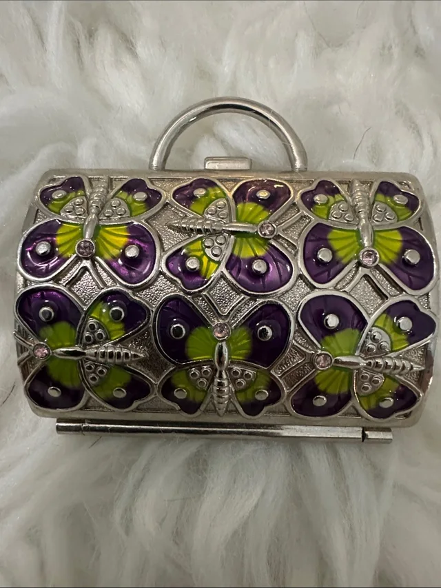 Judith Leiber Judith Lieber Enamel Butterfly & Crystals Change Purse Pill Box Neiman Marcus in gray|silver|purple from Poshmark