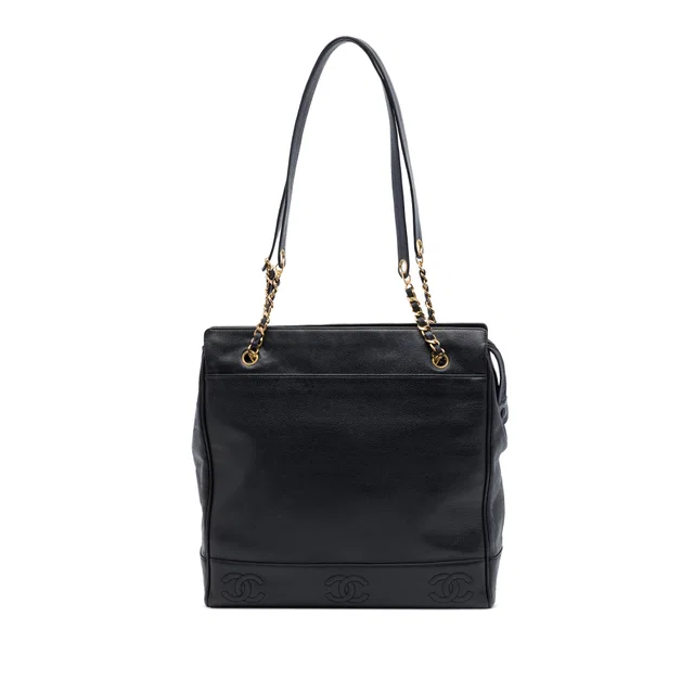 Black Chanel Triple CC Caviar Tote in Black Caviar leather from Designer Revival