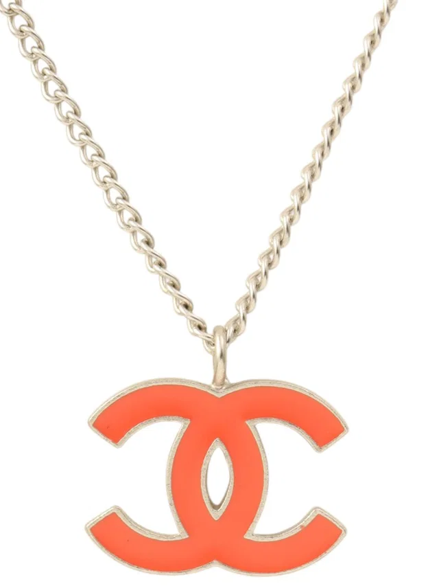 Chanel 2004 CC Mark Necklace, Silver/Orange in Orange from VINTAGE QOO TOKYO