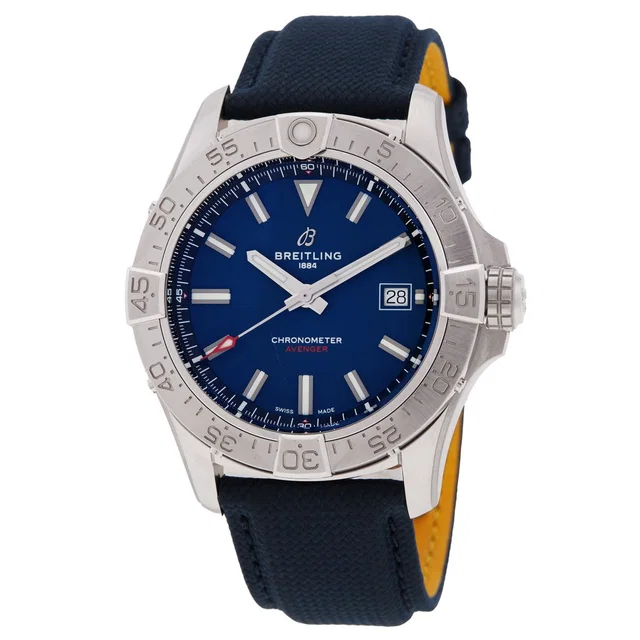 Breitling Avenger Automatic Blue Dial Mens Watch A17328101C1X1 in blue|gray|silver Calfskin from Jomashop.com