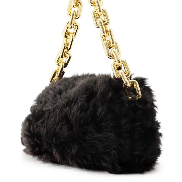Bottega Veneta The ChainPouch Shoulder Bag Black Shearling in Black from GALLERY RARE, photo 2 of 3