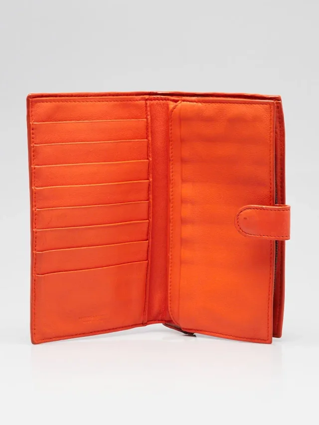 Bottega Veneta Orange Intrecciato Woven Nappa Leather Continental Wallet in Orange Nappa leather from Yoogis, photo 3 of 12