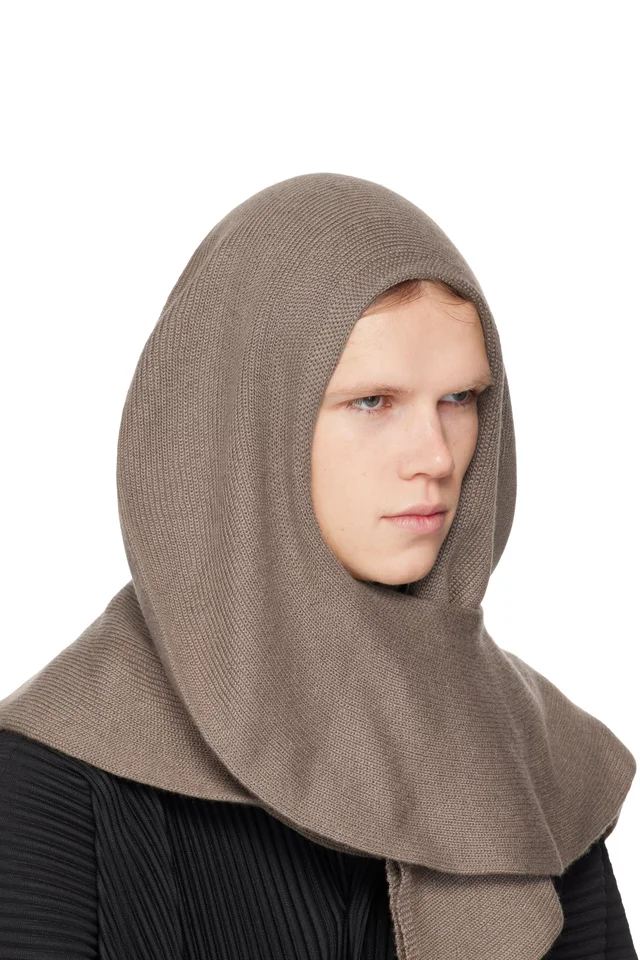 HOMME PLISSÉ ISSEY MIYAKE Taupe Cashmere Winter Gear Scarf, photo 2 of 4 from SSENSE