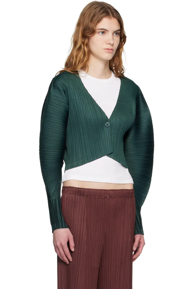 PLEATS PLEASE ISSEY MIYAKE Green Monthly Colors December Cardigan, photo 2 of 4 from SSENSE