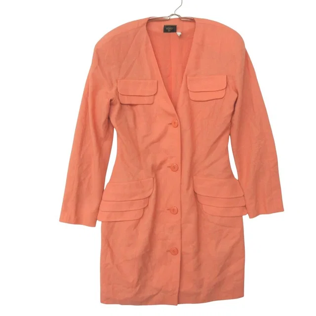 Fendi 365 Dress Suit Neck Long Sleeve Above Knee Mini Front Button Salmon Pink in Pink from The Reluxe