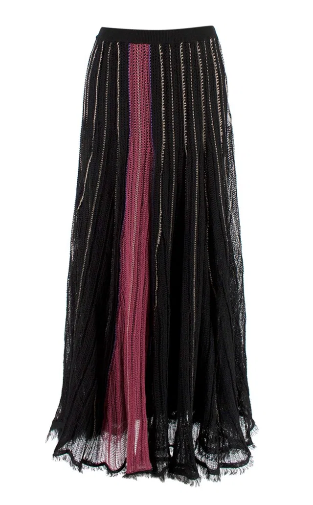 Dior Mesh Knit Black & Raspberry Midi Skirt in Black Silk from HEWI