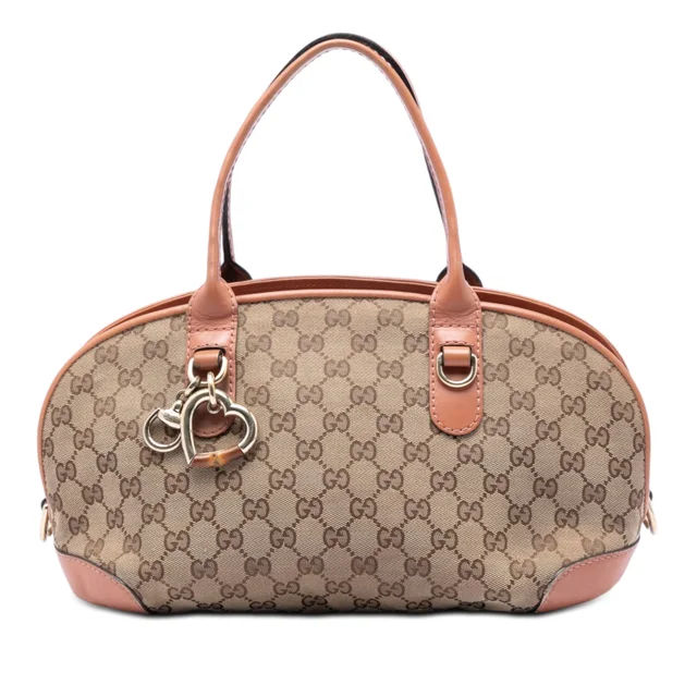 Beige Gucci GG Canvas Heart Bit Satchel in Beige Canvas from Designer Revival