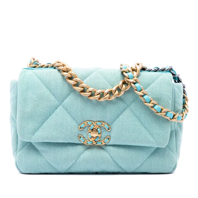 Blue Chanel Medium Denim 19 Flap Satchel in Blue Denim from Designer Revival