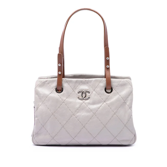 White Chanel Glazed Calfskin On the Road Tote in White Calfskin from Designer Revival