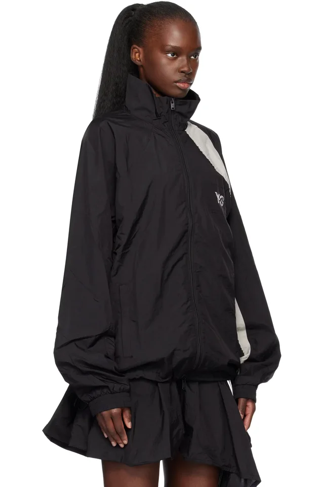 Y-3 Black Raw Edge 3 Stripes Nylon Shell Jacket, photo 2 of 4 from SSENSE