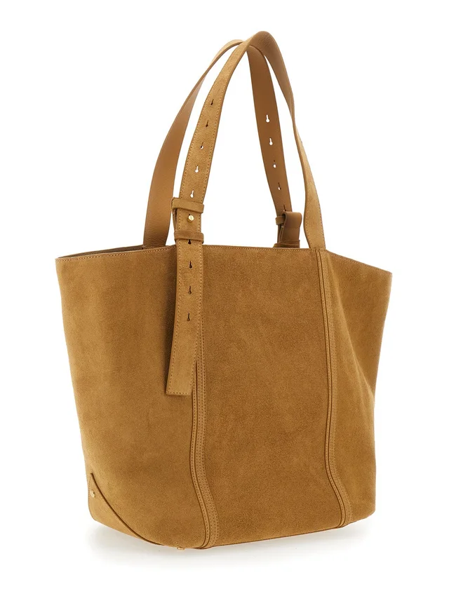 GOLDEN GOOSE '24/7' brown Shopper with Logo on the Front and fringes with micro metal studs in suede in Brown 100% Cow, photo 6 of 10 from Gaudenzi Boutique
