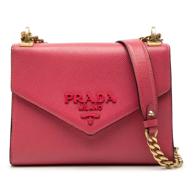 Pink Prada Saffiano Cuir Monochrome Envelope Crossbody in Pink Saffiano leather from Designer Revival