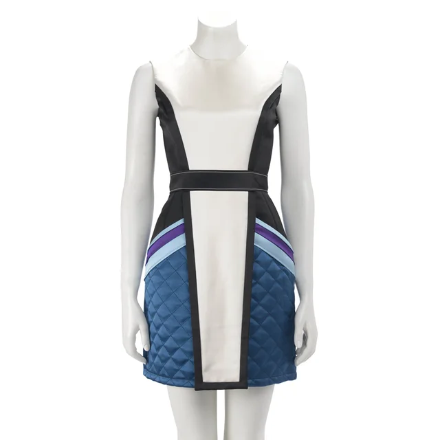 Louis Vuitton Graphic Quilted Dress FR 34 in Blue Satin from Blue Spinach