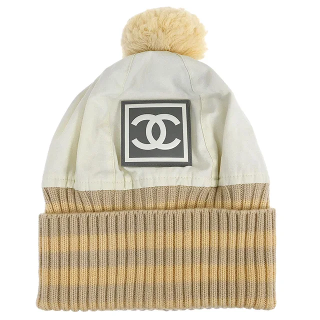 Chanel White Sport Line Knit Cap #M Small Good in White from AMORE Vintage Tokyo