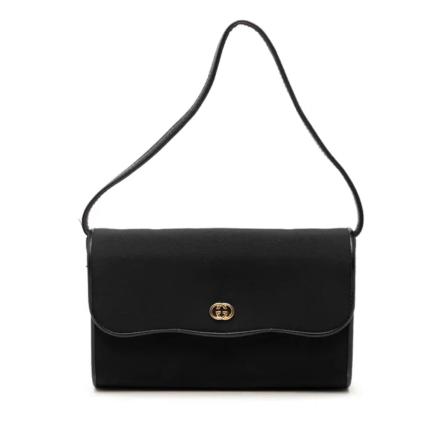 Black Gucci Canvas Interlocking G Chain Shoulder Bag in Black Canvas from Designer Revival