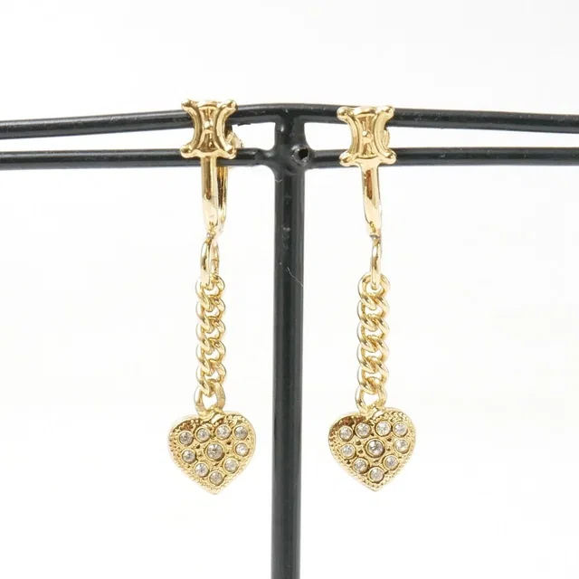 Celine Earrings Triomphe Macadam Heart Charm Rhinestone from The Reluxe