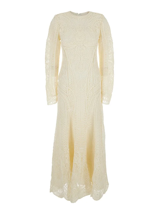 SIMKHAI Long Dress 'Fiona' with All-Over Embroidery and Hidden Zip Closure at the Back in White Tech Fabric for Women in White 100% Polyester, photo 2 of 4 from Gaudenzi Boutique