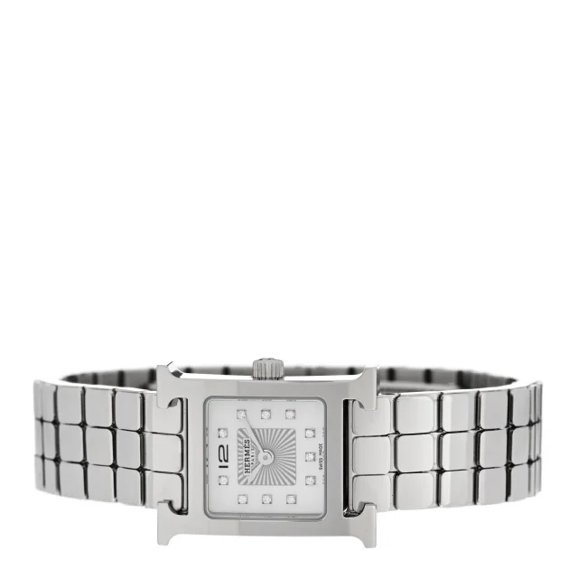Hermès Stainless Steel Diamond Mother of Pearl 17.2mm Heure H Hour Quartz Watch from FASHIONPHILE, photo 2 of 5