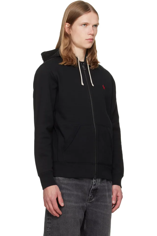Polo Ralph Lauren Black Fleece Full-Zip Hoodie, photo 2 of 3 from SSENSE