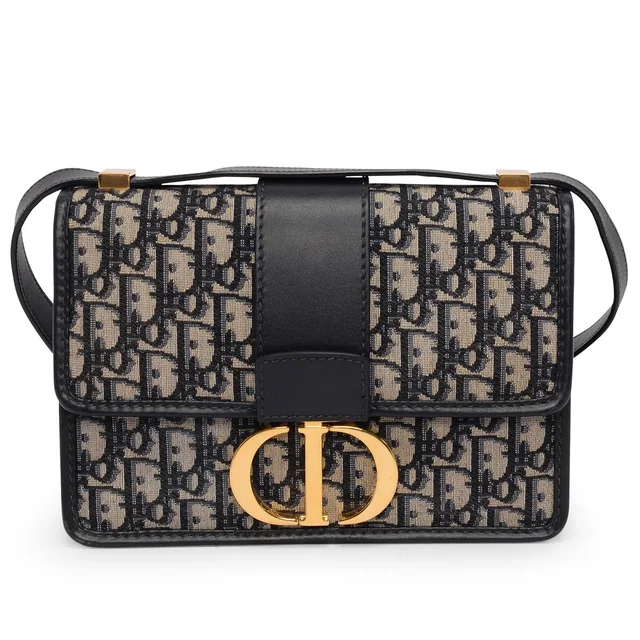 Dior Oblique Jacquard 30 Montaigne Flap Bag in Blue Leather from Blue Spinach