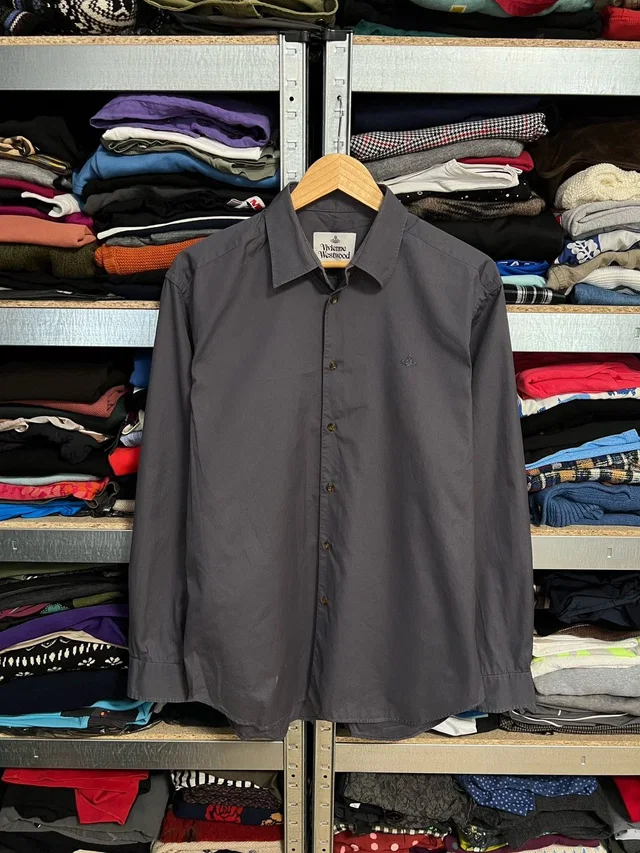 Men’S Vivienne Westwood Orb Gray Button Up Long Sleeve Shirt in Grey, Men's (Size Large) in gray from Grailed