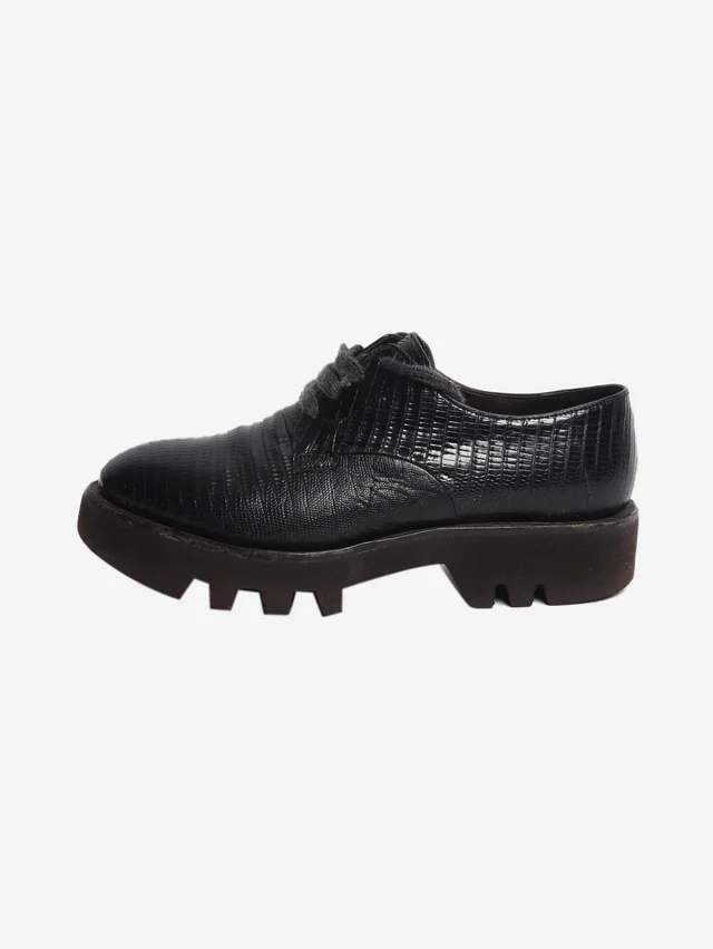 Brunello Cucinelli Black reptile effect Derby shoes - size EU 37 (UK 4) in Black Leather from Sign of the Times