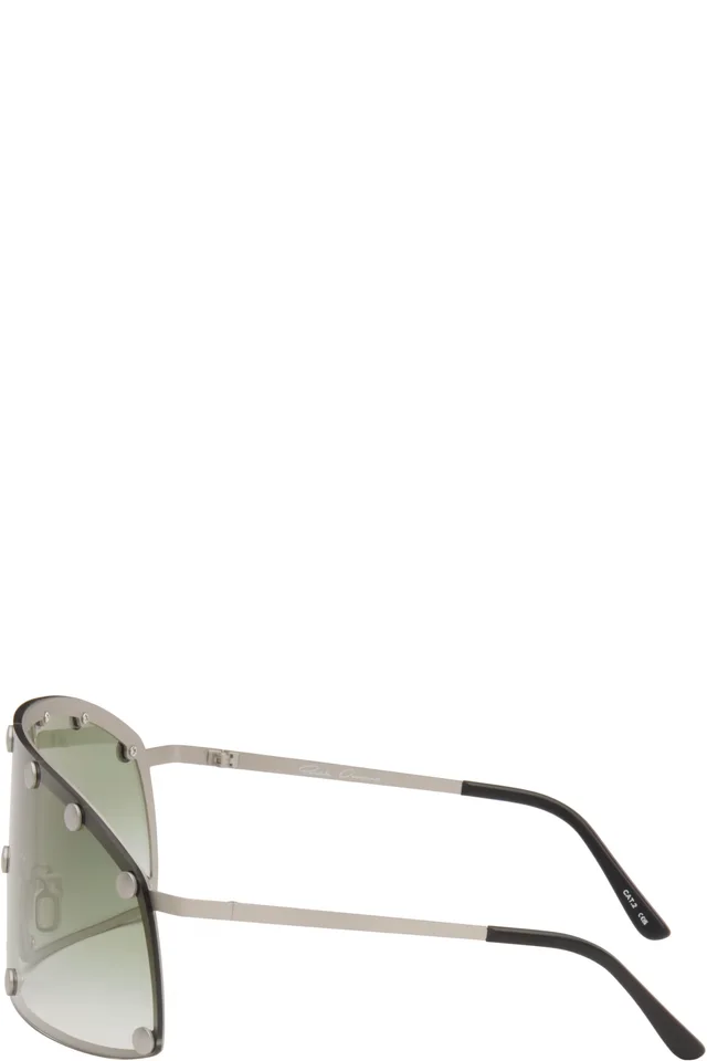 Rick Owens Silver Shielding Sunglasses, photo 3 of 4 from SSENSE