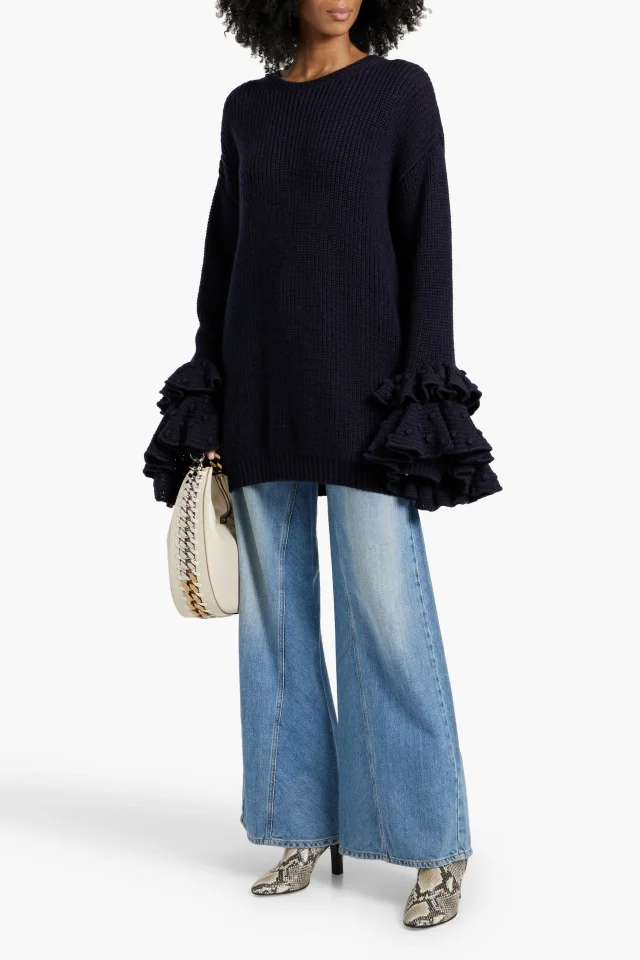 Valentino Garavani Ruffled Virgin Wool Mini Dress in Blue, photo 2 of 4 from THE OUTNET