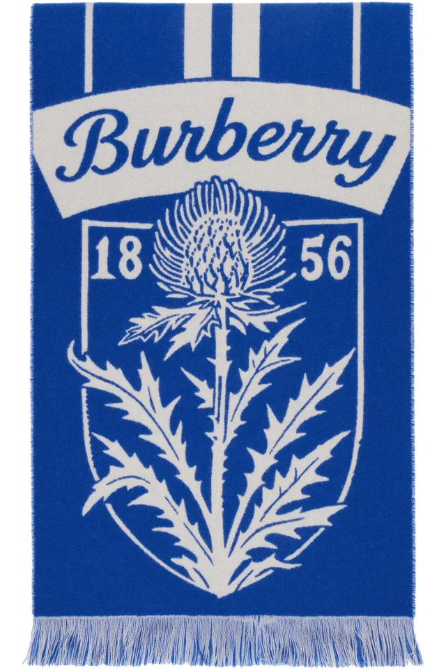 Burberry Blue & White Thistle Shield Wool Scarf, image 1 of 1 from SSENSE