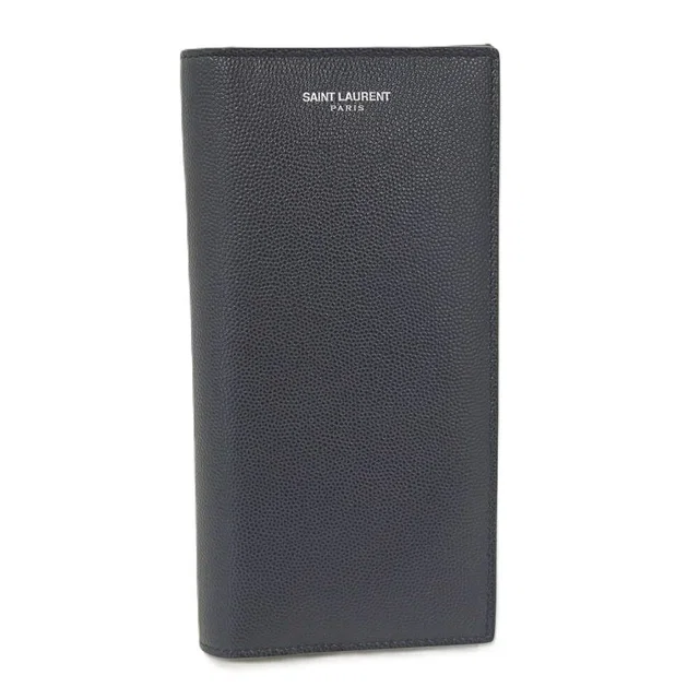 Saint Laurent Continental Wallet Bifold Logo Leather Navy in Navy Leather from The Reluxe