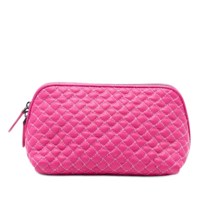 Pink Bottega Veneta Quilted Nappa Zip Pouch in Pink Nappa leather from Designer Revival