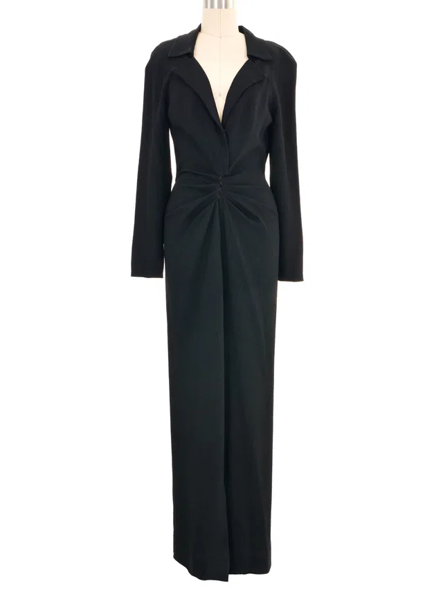 Chloé Black Crepe Ruched Front Gown in Black Silk from Arcade Vintage