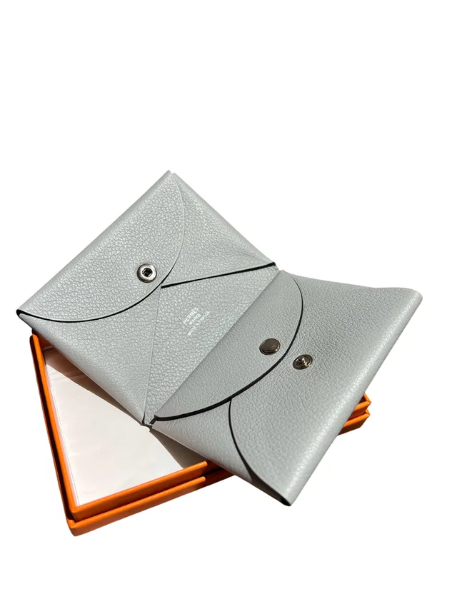 Hermès Calvi Duo Bleu Glacier Evercolor Card Holder in Blue from Luxury Promise