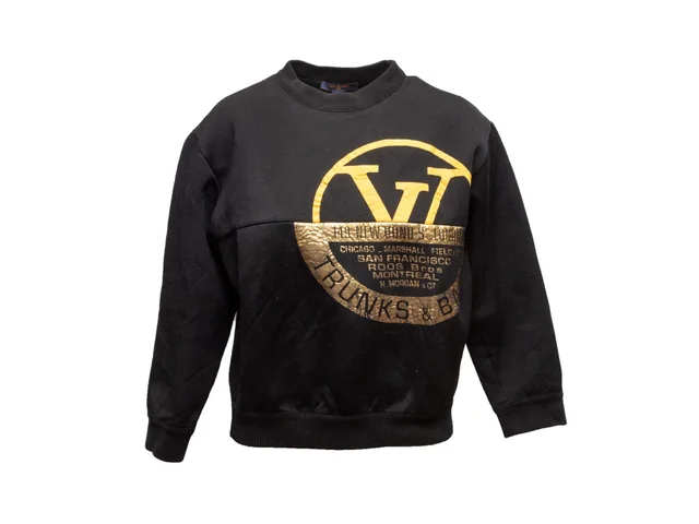Black & Gold Louis Vuitton Logo Crew Neck Sweatshirt Size US M in Black from Designer Revival