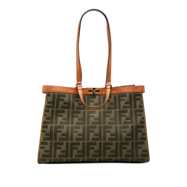 Green Fendi Zucca Embroidered Canvas Peekaboo X Tote Satchel in Green Canvas from Designer Revival