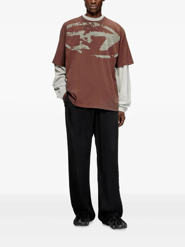 Diesel T-shirt with distressed flocked logo in Brown, photo 2 of 4 from FARFETCH