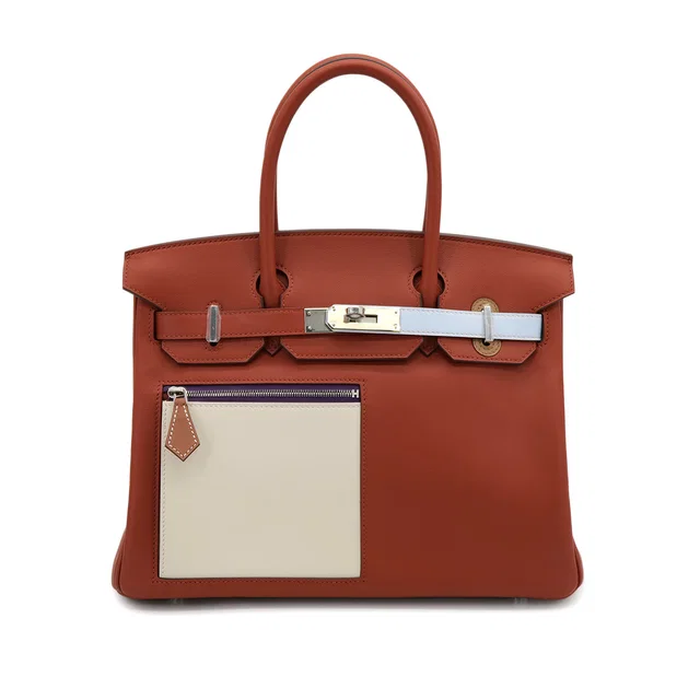 Hermès Birkin 30 Colormatic Nata Brique Blue Brume Lime Veau Swift 2022 U Stamp Palladium Hardware in Blue Swift leather from Luxury Promise