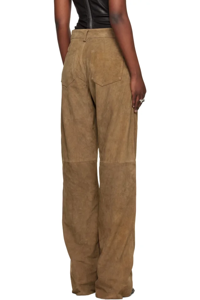 Rick Owens Tan Temple Geth Suede Pants, photo 3 of 4 from SSENSE