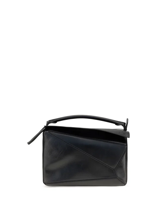 Loewe Puzzle Top Handle Bag — Black Calf Leather in Black Calfskin from HEWI