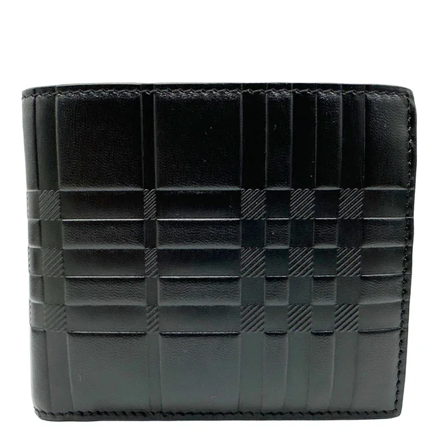 Burberry Embossed Check Leather Bifold Men's Wallet Black in Black Leather from Dallas Designer Handbags