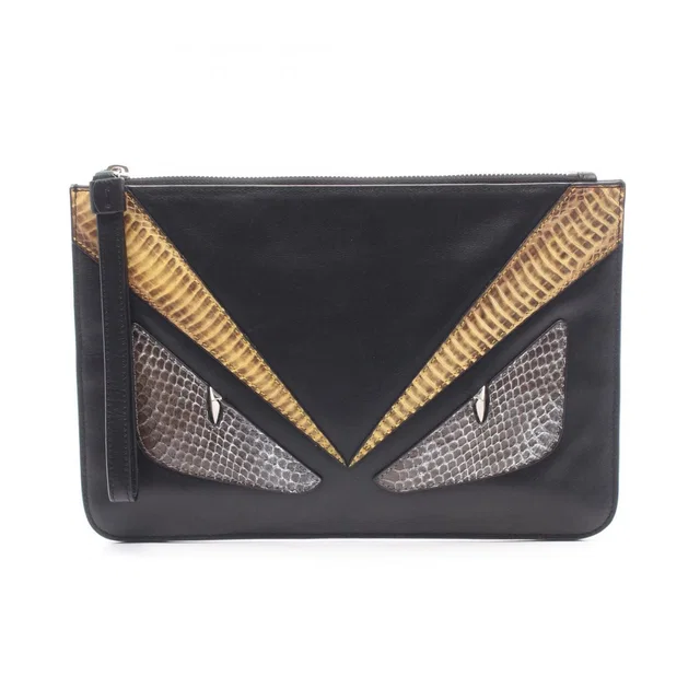 Fendi Clutch Bugs Eye Monster Brown Lambskin Exotic Leather in Brown Lambskin from The Reluxe