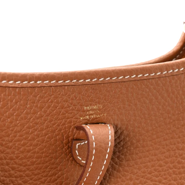Hermès Taurillon Clemence Evelyne TPM Gold in Gold Clemence leather from FASHIONPHILE, photo 6 of 11
